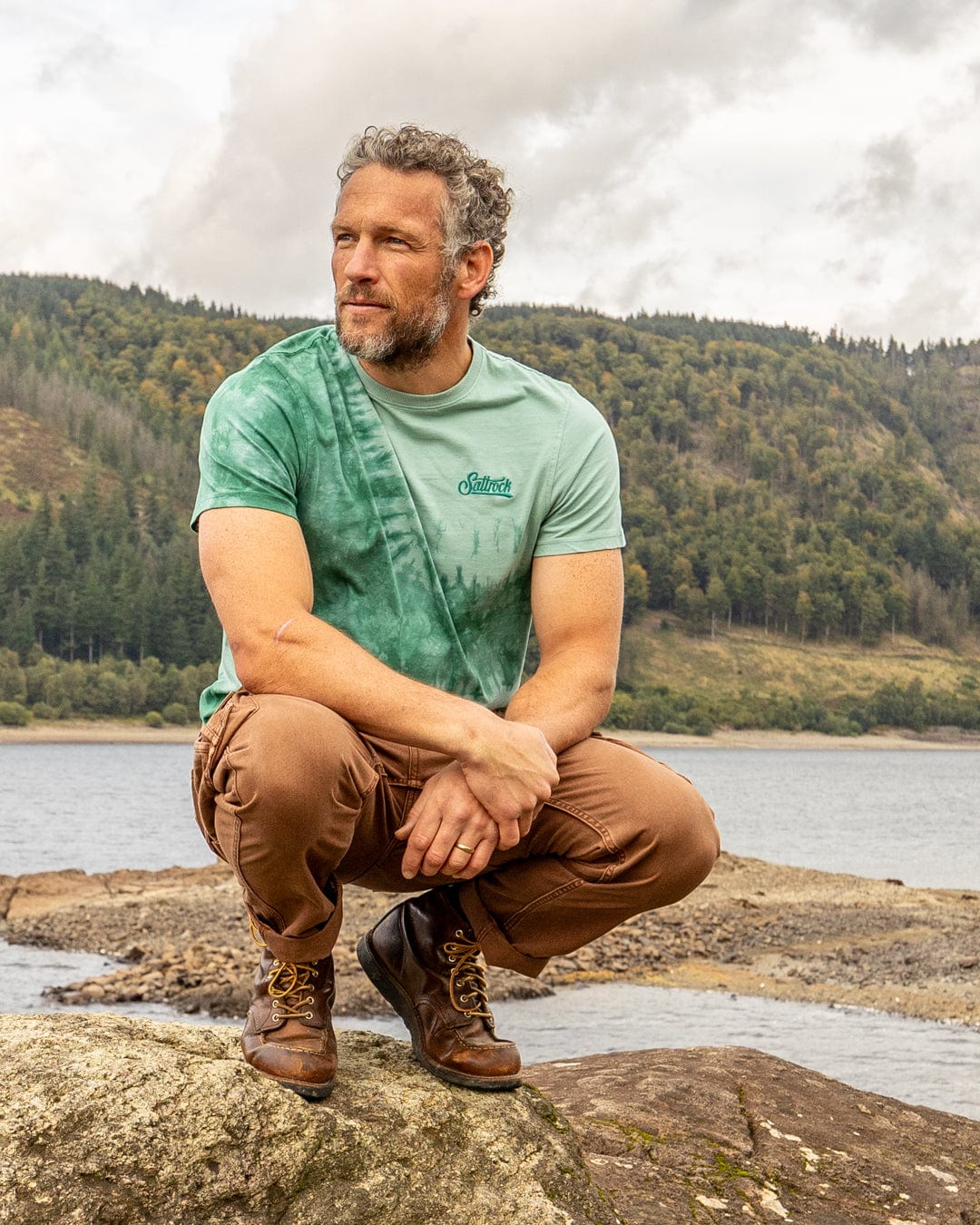 Pitcher Embroidery - Mens Tie Dye T-Shirt -Green