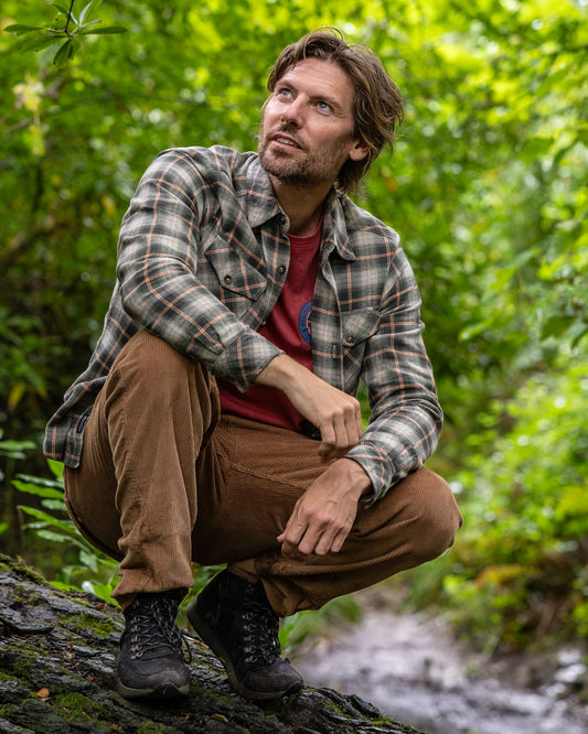 Miles Mens Flannel Shirt in Green Check