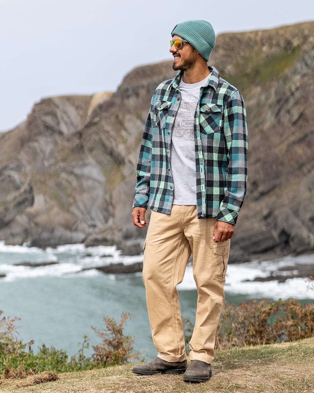 Wilfred - Mens Check Flannel Shirt - Green/Blue