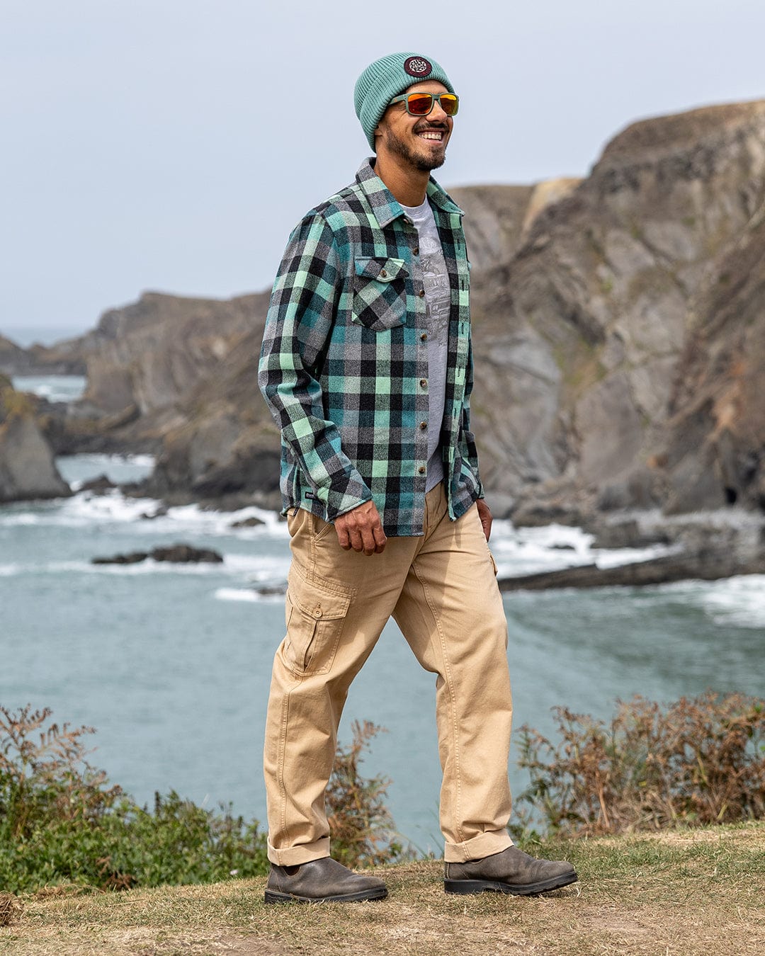 Wilfred - Mens Check Flannel Shirt - Green/Blue