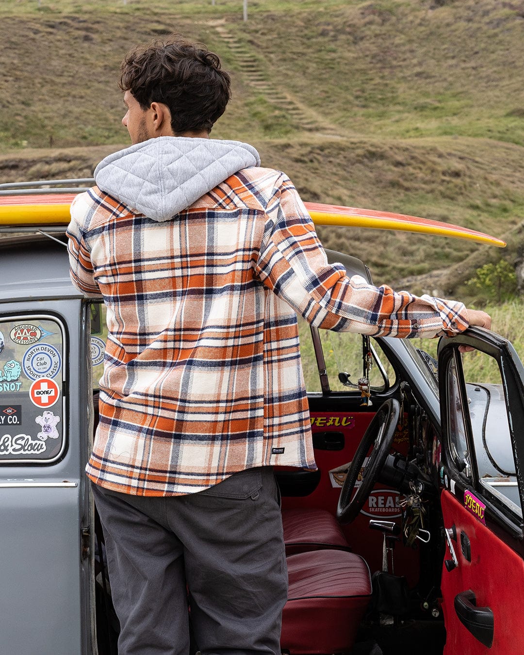 Beale - Mens Hooded Check Shirt - Orange