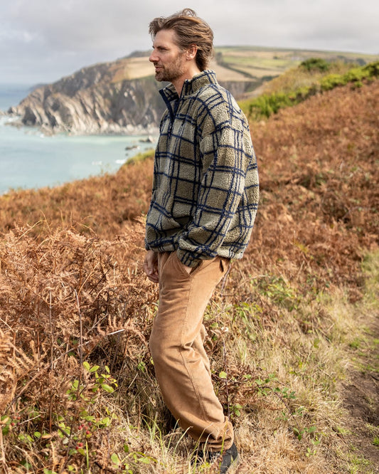 Peninsula Mens Checked 1/4 Neck Fleece In Dark Green