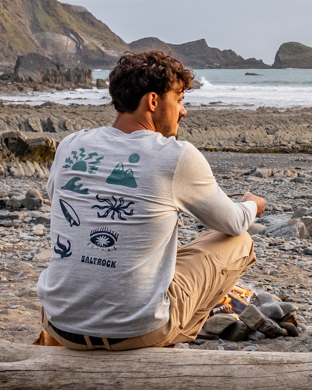 Block Icons Gradient - Mens Long Sleeve T-Shirt - Grey