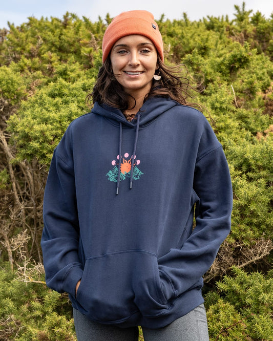 Mountain Calling Womens Oversized Pop Hoodie in Blue