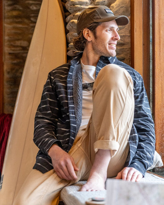 Ammar - Mens Sherpa Lined Shirt - Grey Stripe