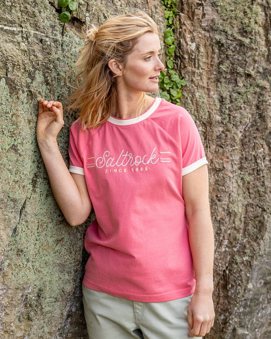 Links - Womens Short Sleeve Ringer T-Shirt - Pink