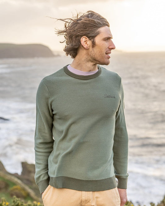 Callum Mens Knitted Jumper in Green