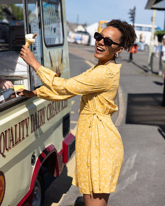 Drew - Womens Ditsy Floral Wrap Dress - Gold