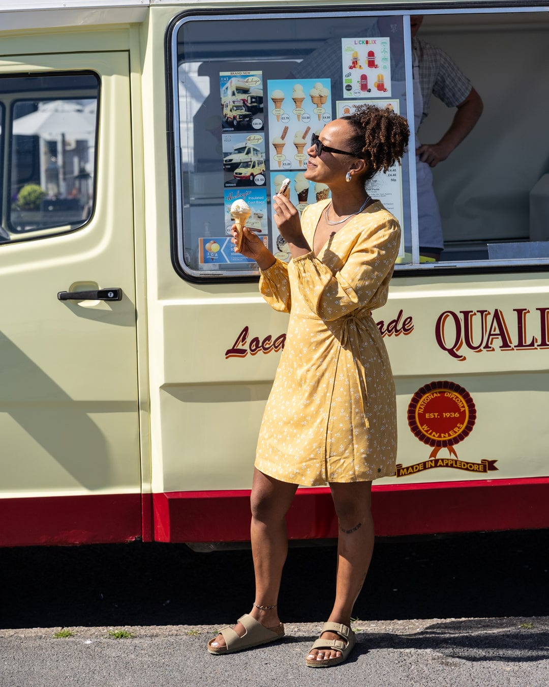 Drew - Womens Ditsy Floral Wrap Dress - Gold