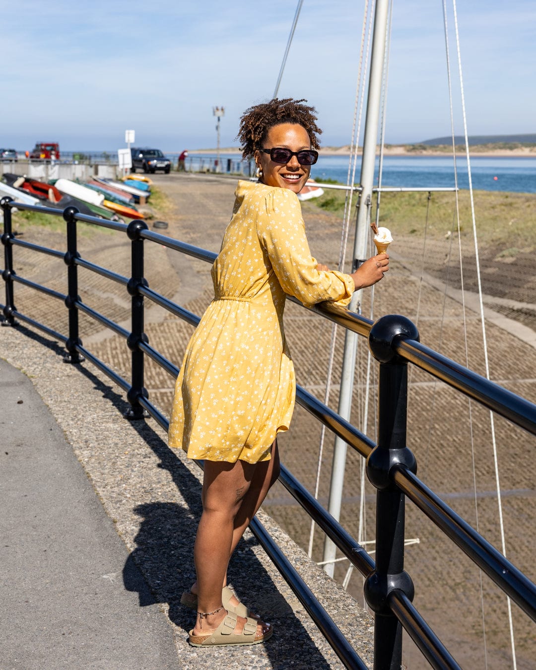 Drew - Womens Ditsy Floral Wrap Dress - Gold