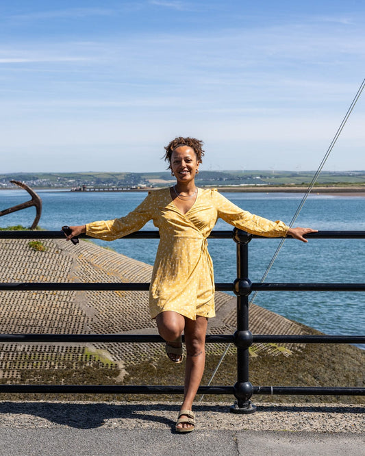 Drew - Womens Ditsy Floral Wrap Dress - Gold