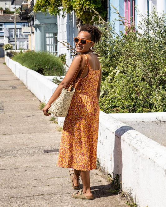 Emmy - Womens Strappy Floral Midi Dress - Coral