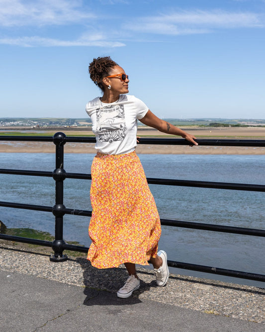 Nova - Womens Floral Midi Skirt - Coral