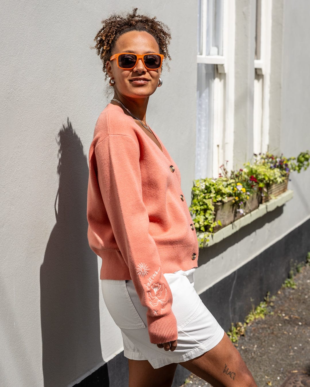 Serenity - Womens Knitted Embroidered Cardigan - Coral