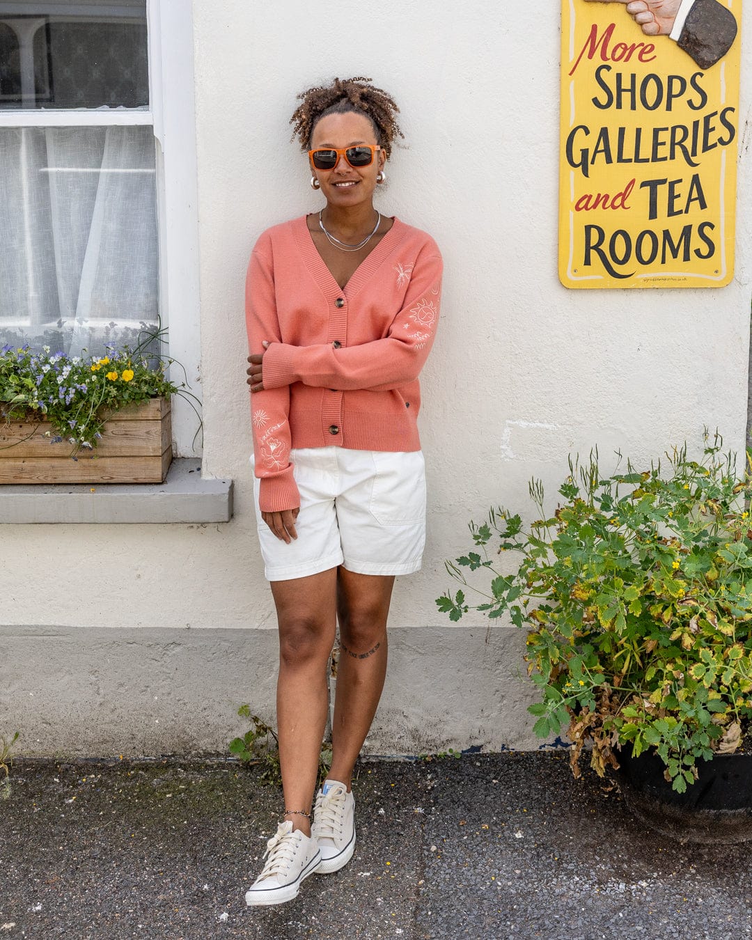 Serenity - Womens Knitted Embroidered Cardigan - Coral