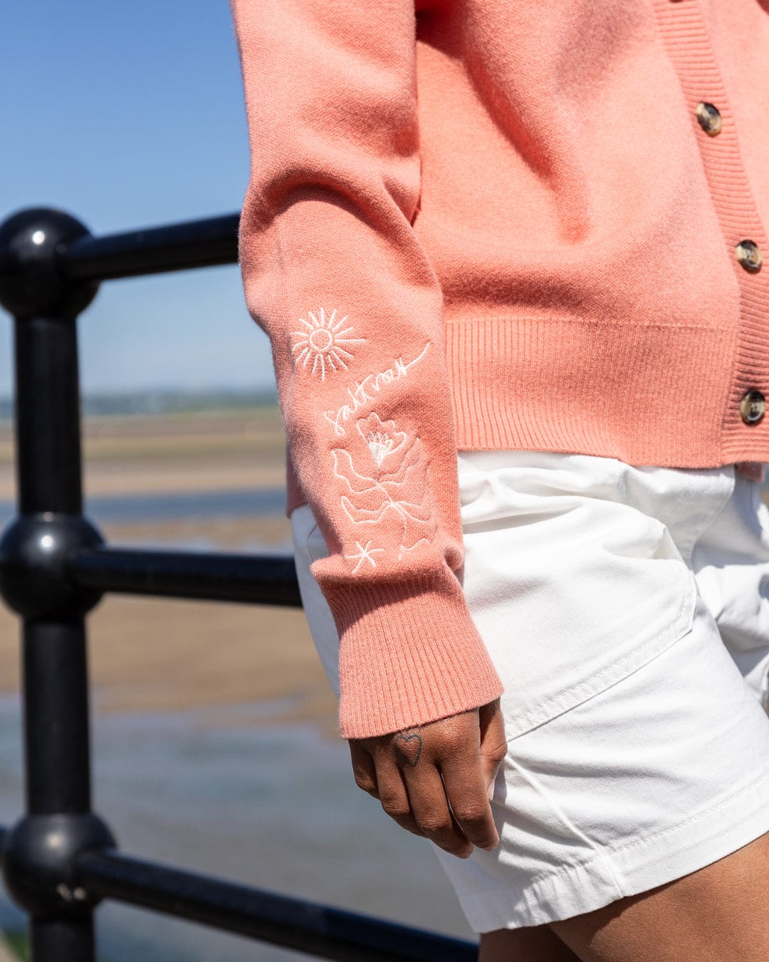 Serenity - Womens Knitted Embroidered Cardigan - Coral