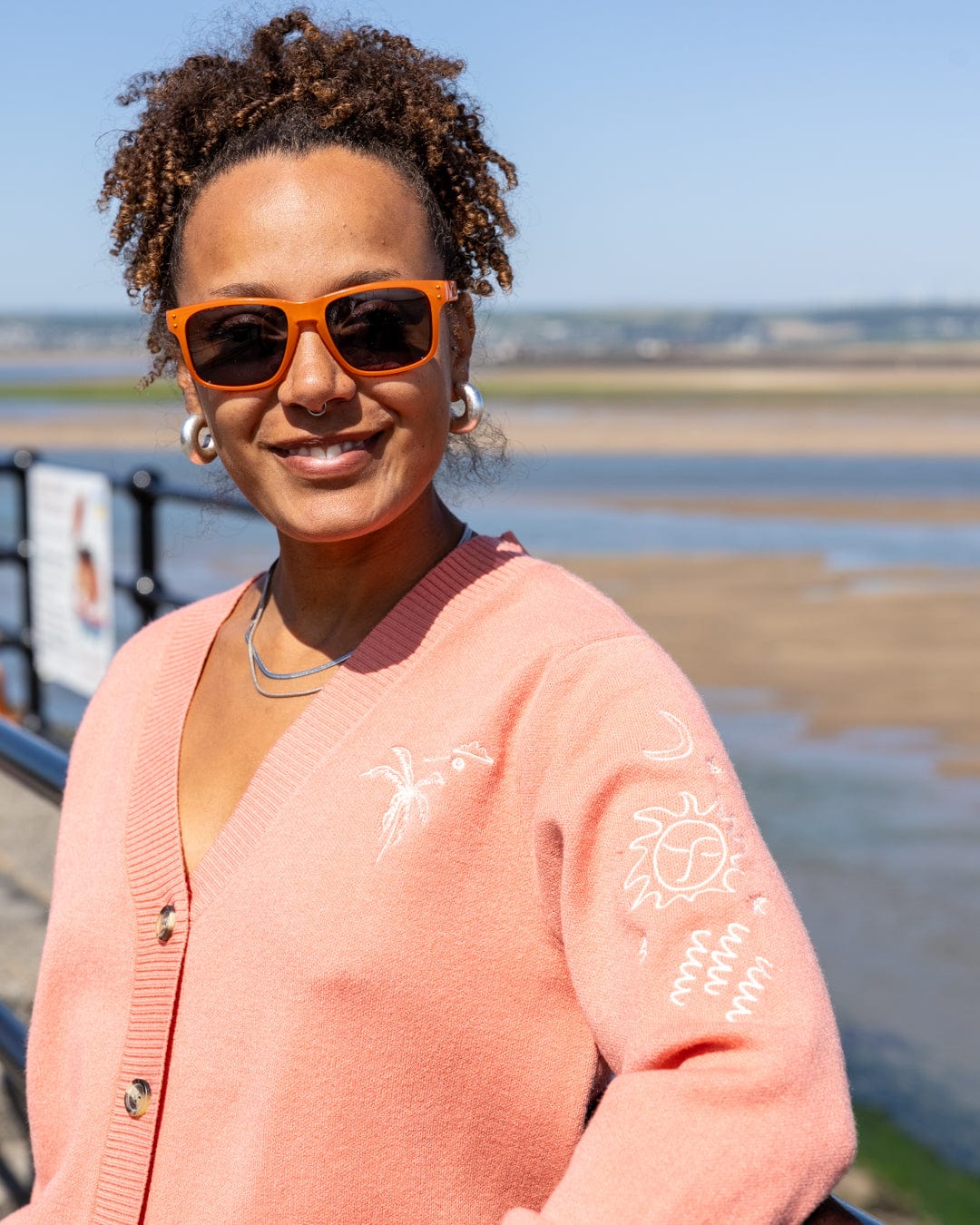Serenity - Womens Knitted Embroidered Cardigan - Coral