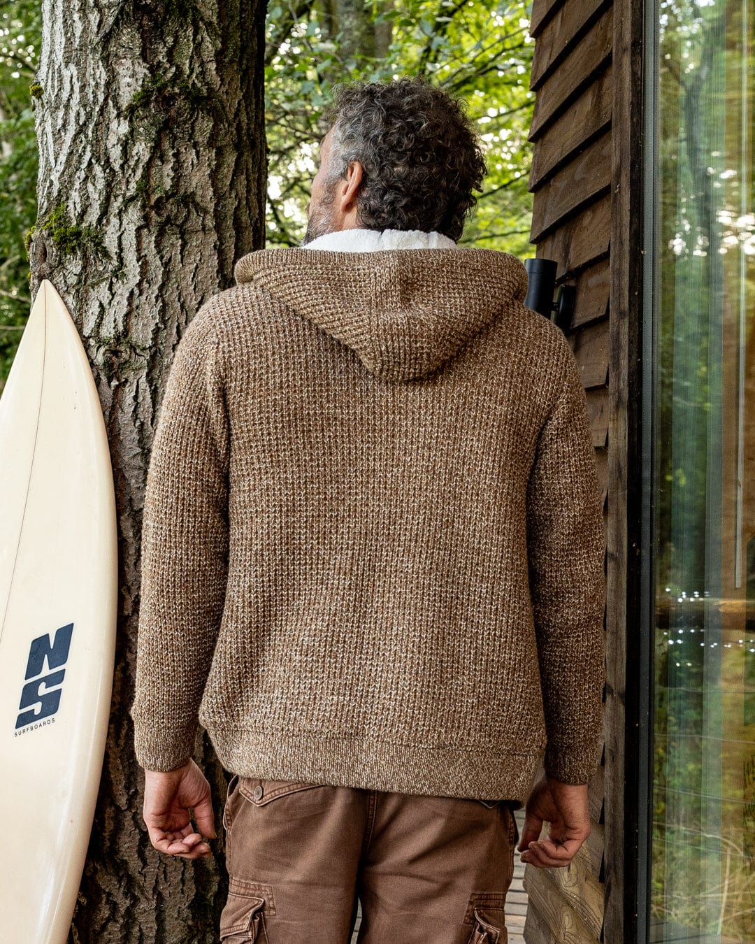 Markus - Mens Borg Lined Knitted Zip Hoodie - Brown