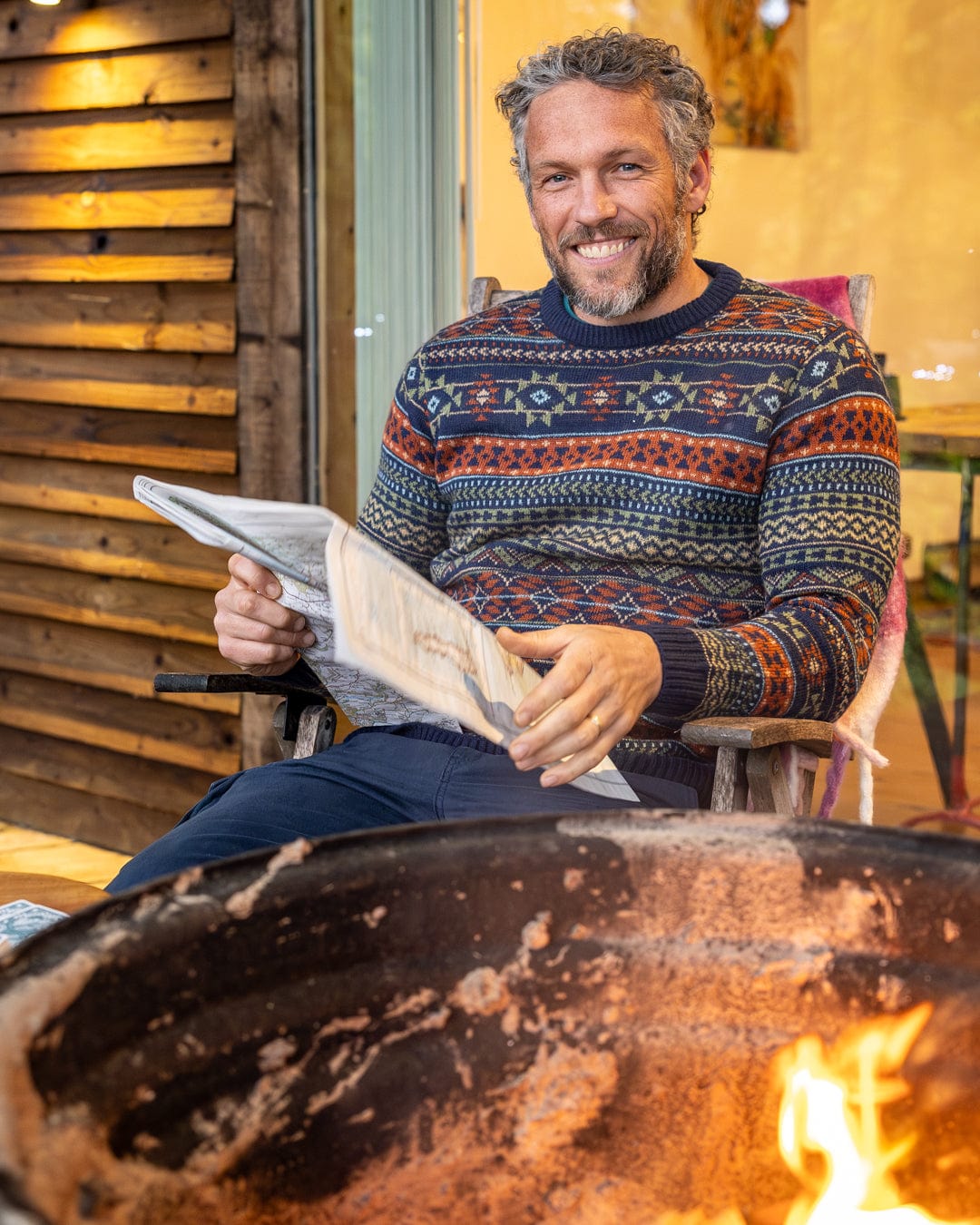 Treehouse Knit - Mens Patterned Jumper - Blue