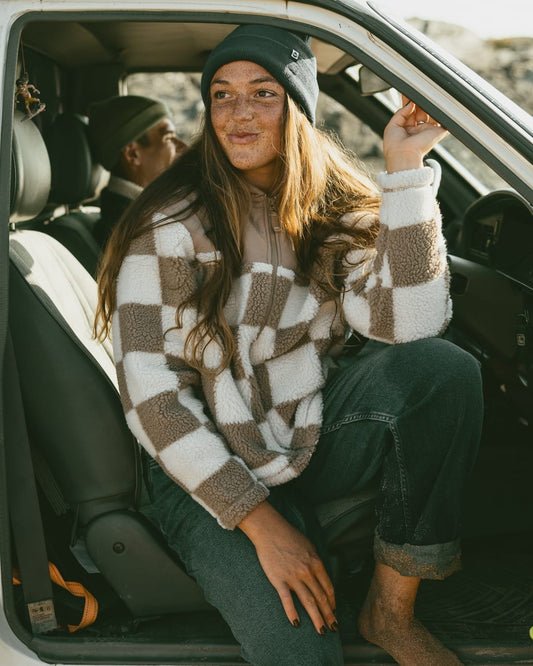 Calla Womens Hooded Chequered Fleece in Brown