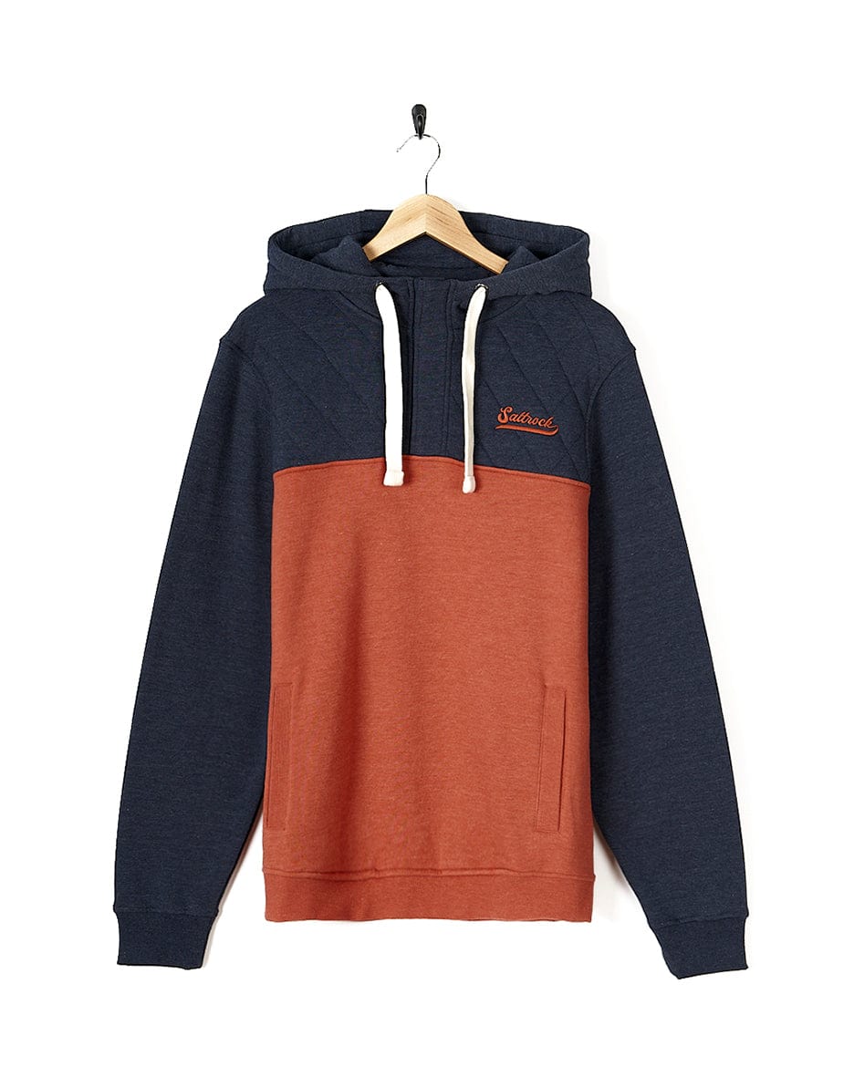 A Saltrock men's Aiken - Mens 1/4 Neck Hoodie - Orange with an orange and blue color block.