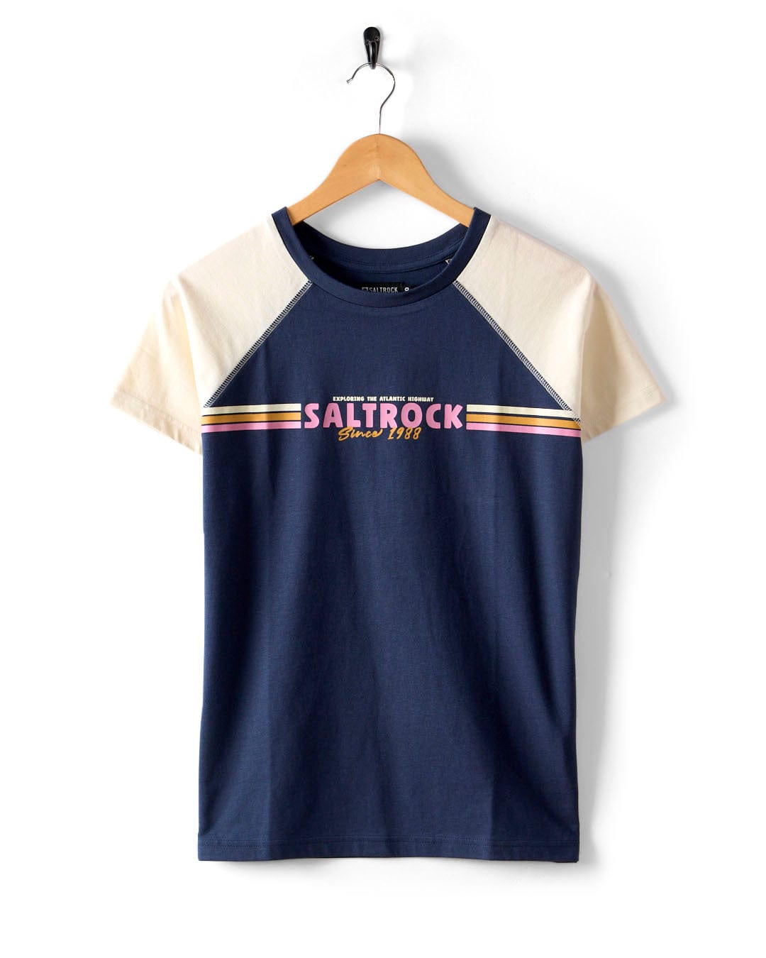 Atlantic Stripe - Womens Raglan Short Sleeve T-Shirt - Blue