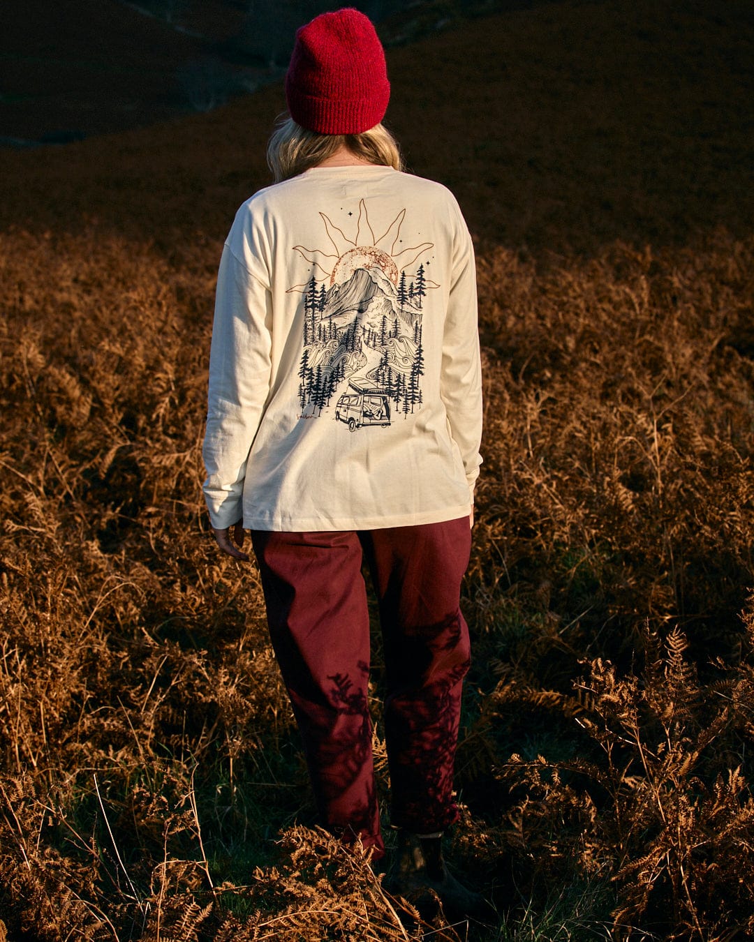Open Road - Womens Longline Long Sleeve T-Shirt - Cream