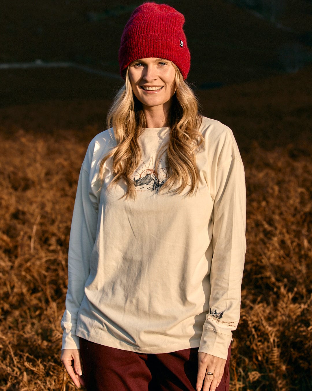 Open Road - Womens Longline Long Sleeve T-Shirt - Cream