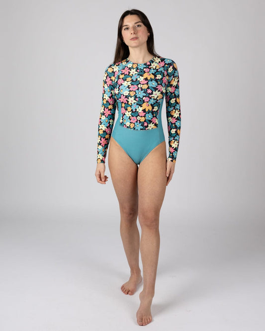 Holidaze Womens Long Sleeve Swimsuit in Blue