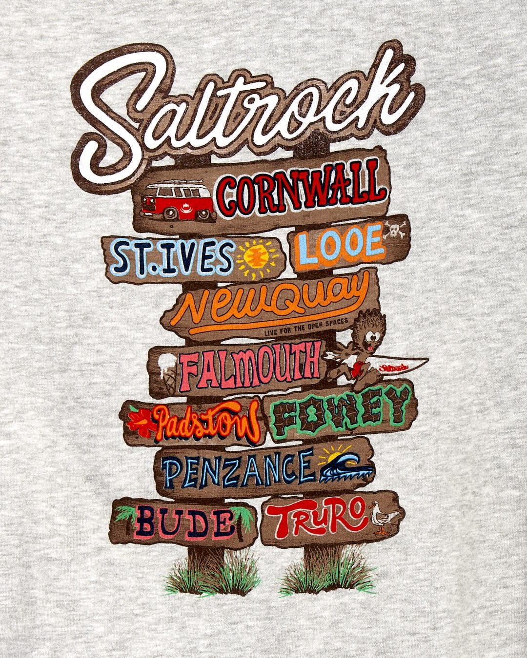 A Saltrock t-shirt featuring the Beach Signs Cornwall - Kids Pop Hoodie - Grey brand name.