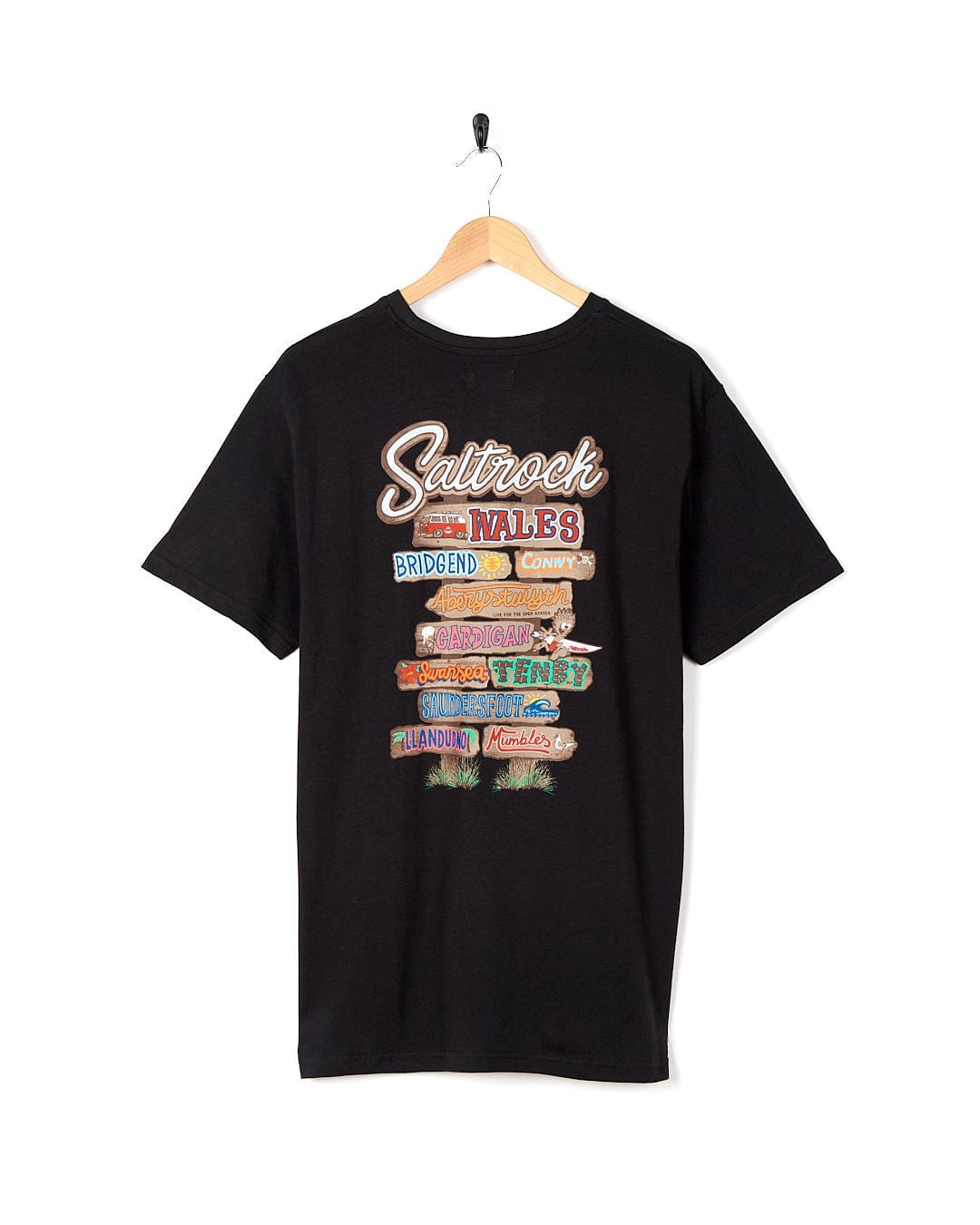 A Saltrock Beach Sign Wales - Mens - Short Sleeve T-Shirt - Dark Grey.