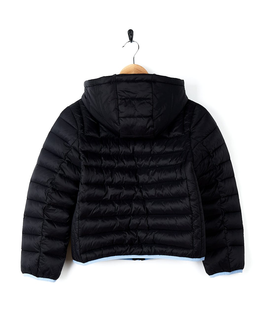 A warm Beau - Kids Puffer Jacket - Black by Saltrock hanging on a hanger.