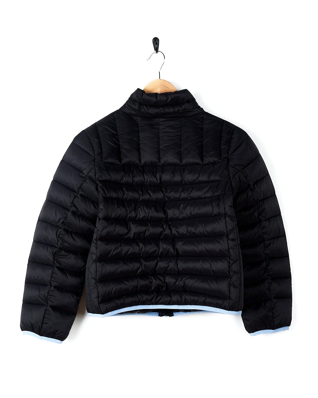 A stylish Saltrock Beau - Kids Puffer Jacket - Black hanging on a hanger, providing warmth.