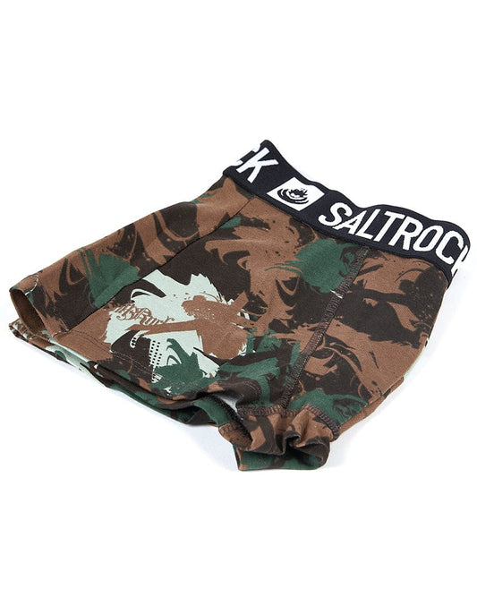 Saltrock Camoflame - Kids Boxer - Green Camo with Saltrock branding.