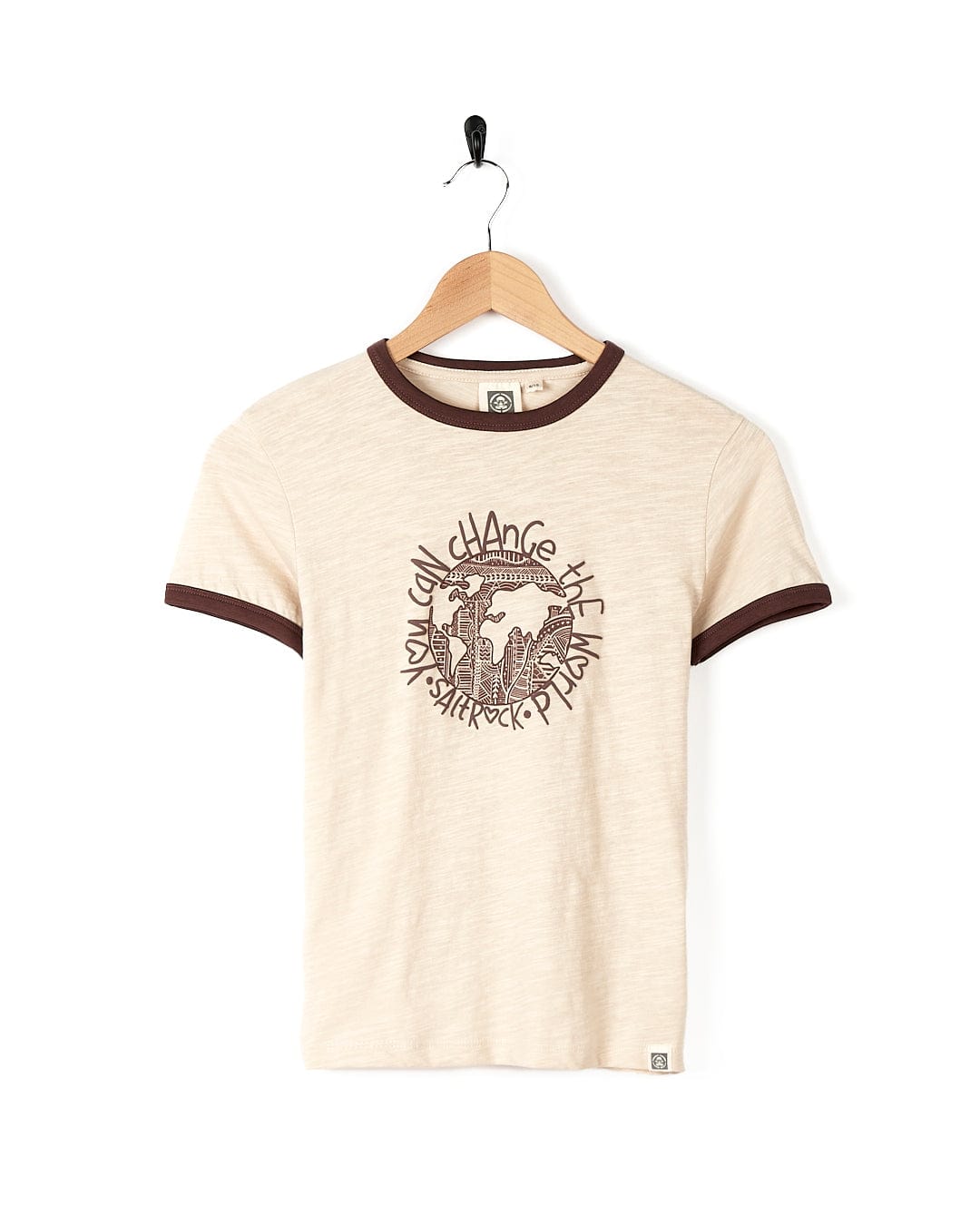 A Saltrock Change The World - Kids Short Sleeve T-Shirt - Cream featuring a bear image, made from 100% cotton.
