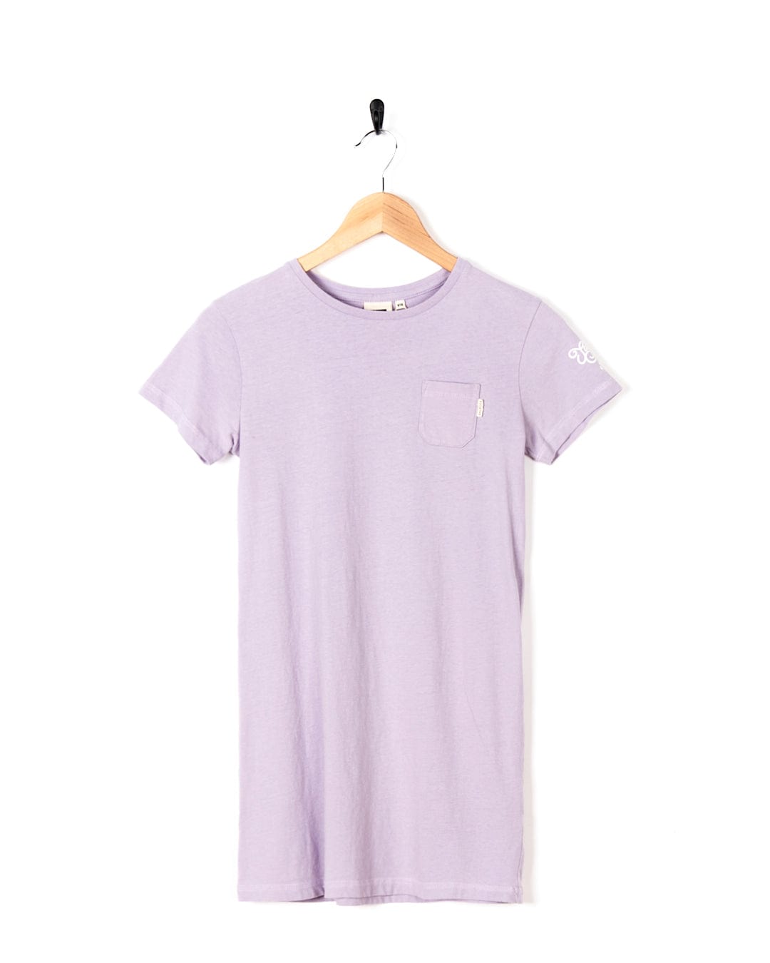 A Chicory - Kids Snowwash Dress - Purple with a pocket on it.