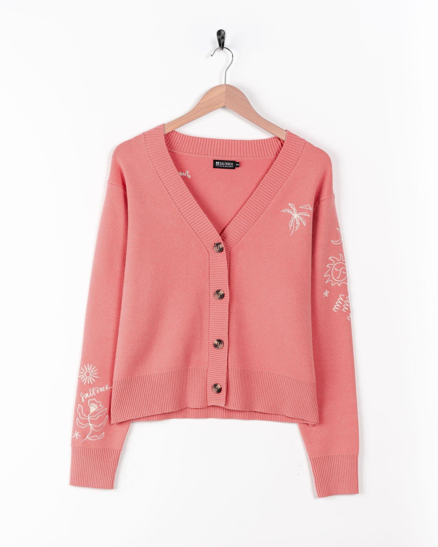 Serenity - Womens Knitted Embroidered Cardigan - Coral