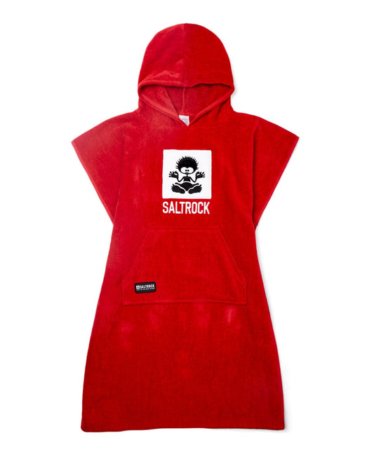 Ultra absorbent Saltrock Corp - Kids Changing Robe - Red with a skull and crossbones graphic, laid flat on a white background.