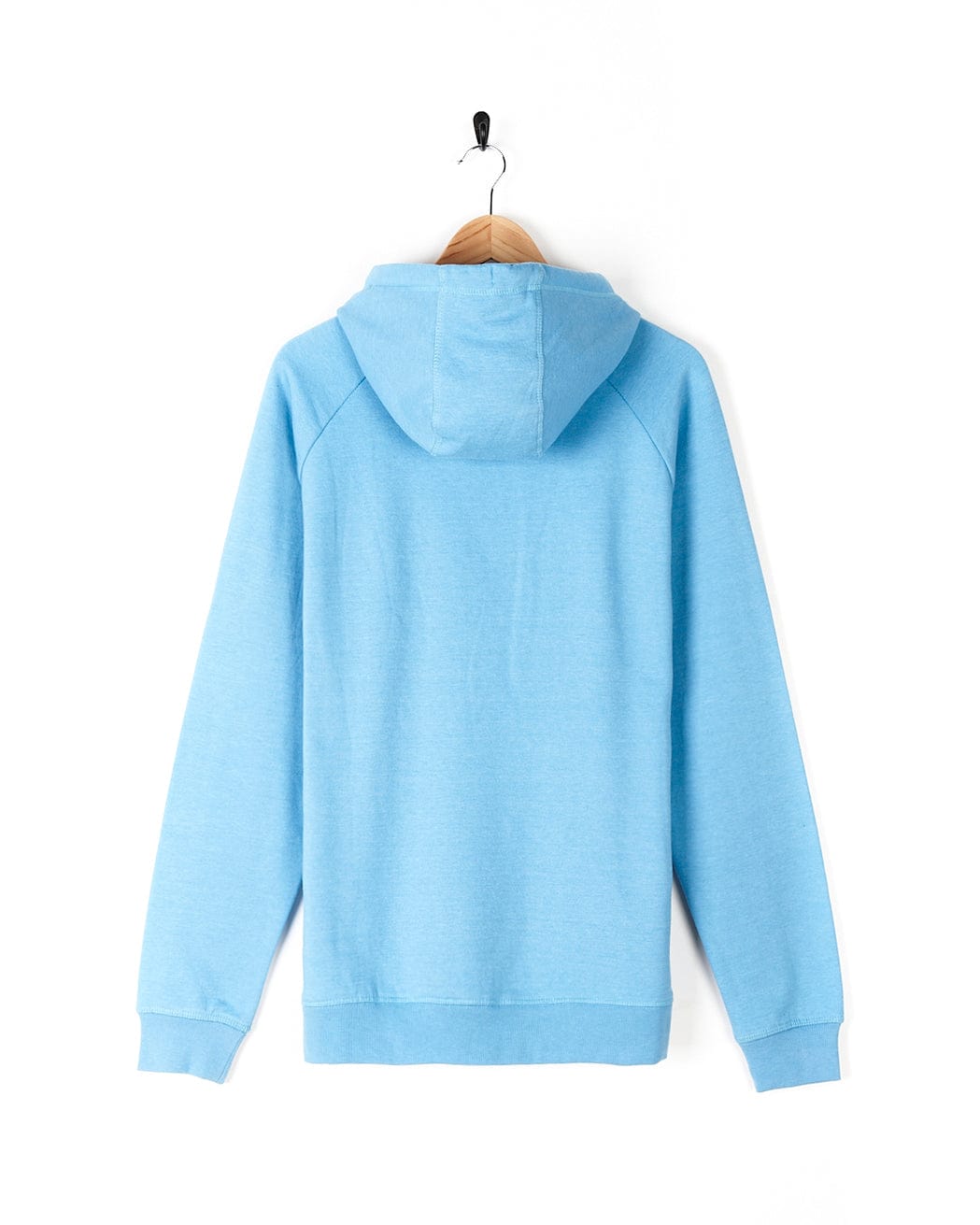 A Saltrock Corp Logo Fade - Mens Hoodie - Light Blue hanging on a hanger.