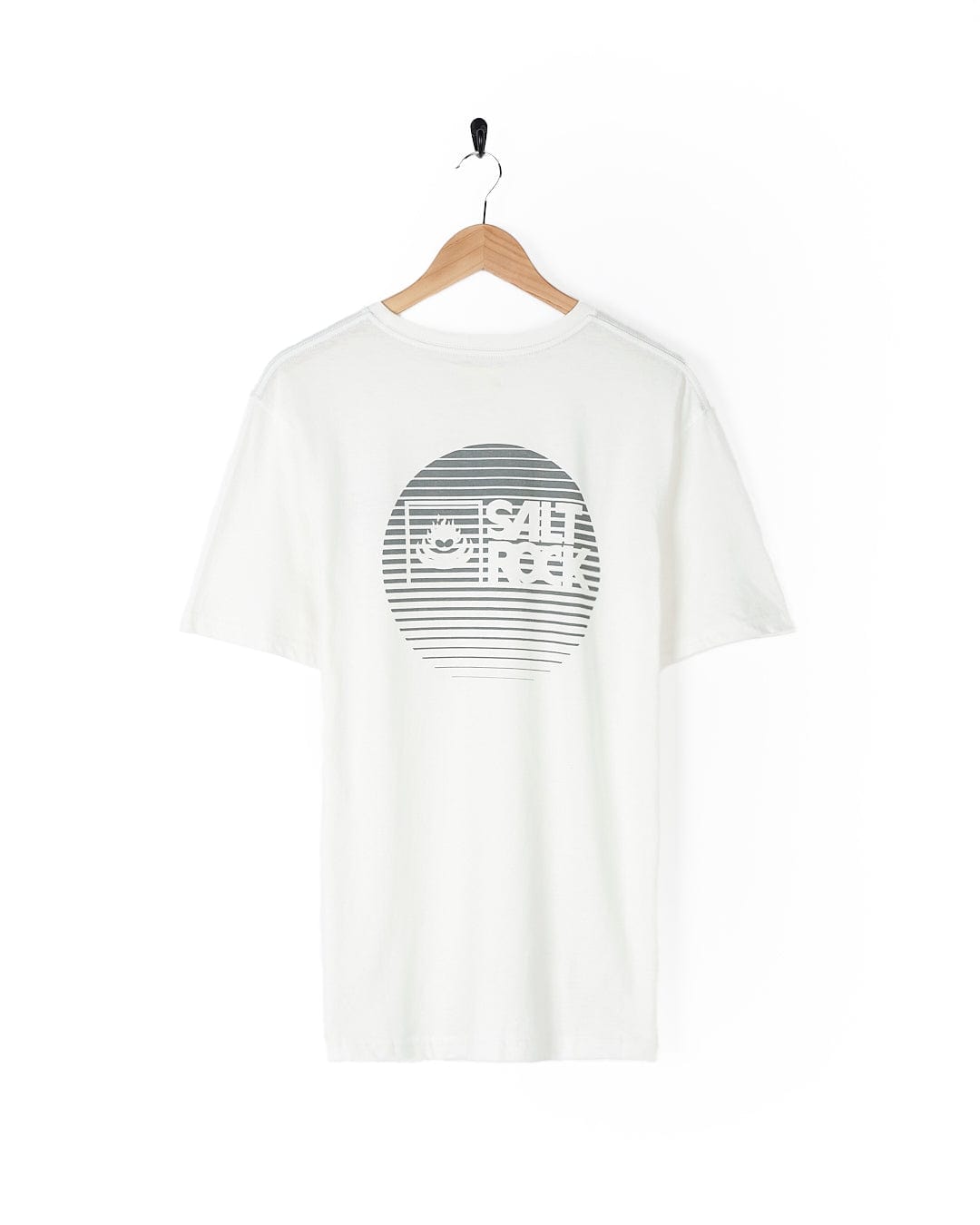 A Saltrock Corp Logo Fade - Mens Short Sleeve Tee - White with a logo on it.