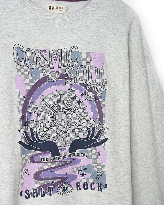 Cosmic Soul - Womens Longline Sweatshirt in Light Grey by Saltrock.