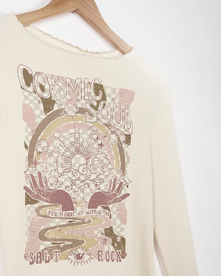 Saltrock's Cosmic Soul - Ribbed Long Sleeve T-Shirt - Cream.