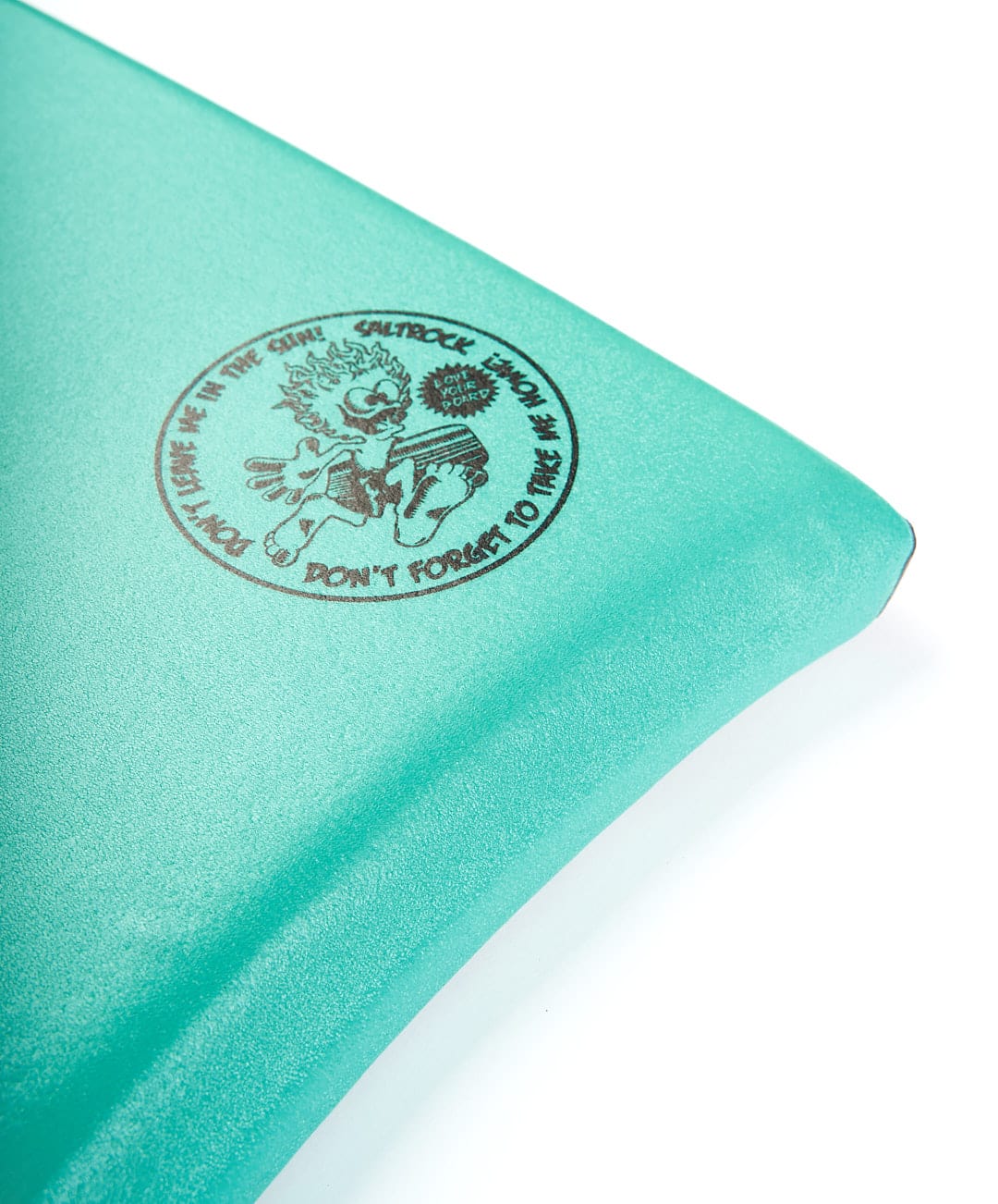 A Saltrock Creeper 37" Bodyboard - Turquoise with a logo on it.