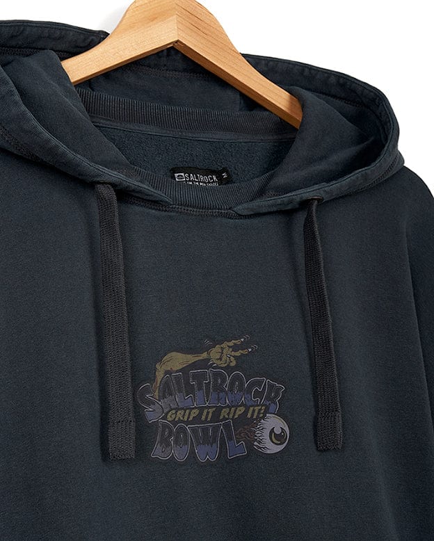 A Creeper Encore - Mens Pop Hoodie - Washed Black with Saltrock branding.