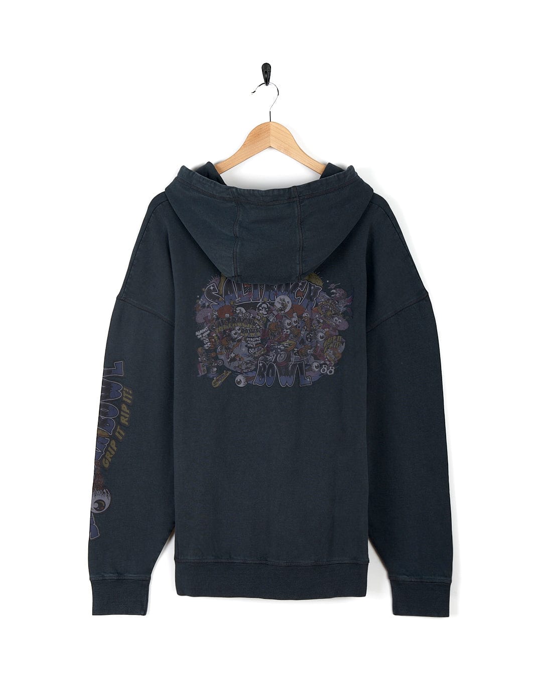 A Saltrock Creeper Encore - Mens Pop Hoodie - Washed Black featuring a cat image.