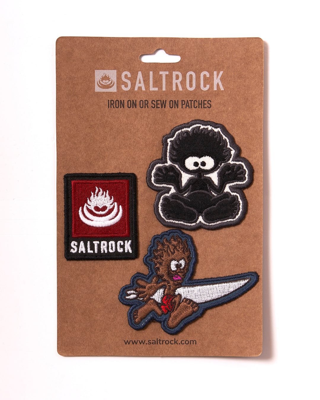 A pack of stylish Saltrock Tok Patches - 3 Pack - Black featuring a bear and a teddy bear, offering an instant cool upgrade to any item.