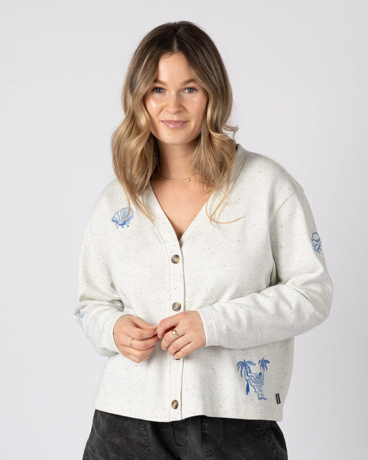 Clemmie Womens Sweat Cardigan in Cream