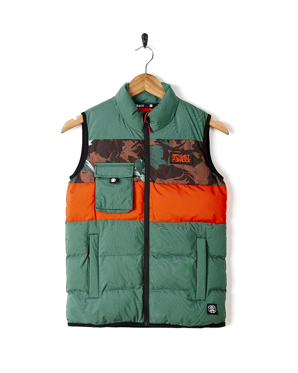 A green and orange vest on a swinger.