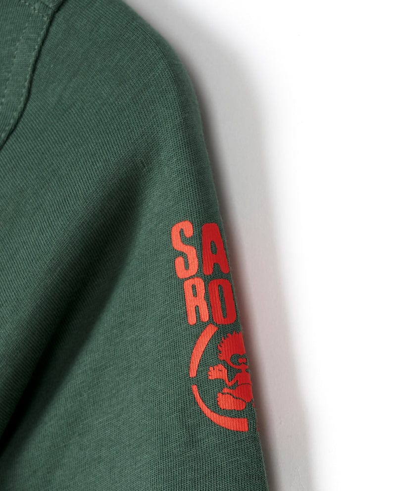 A cool and stylish green sweatshirt with a Saltrock logo on it.