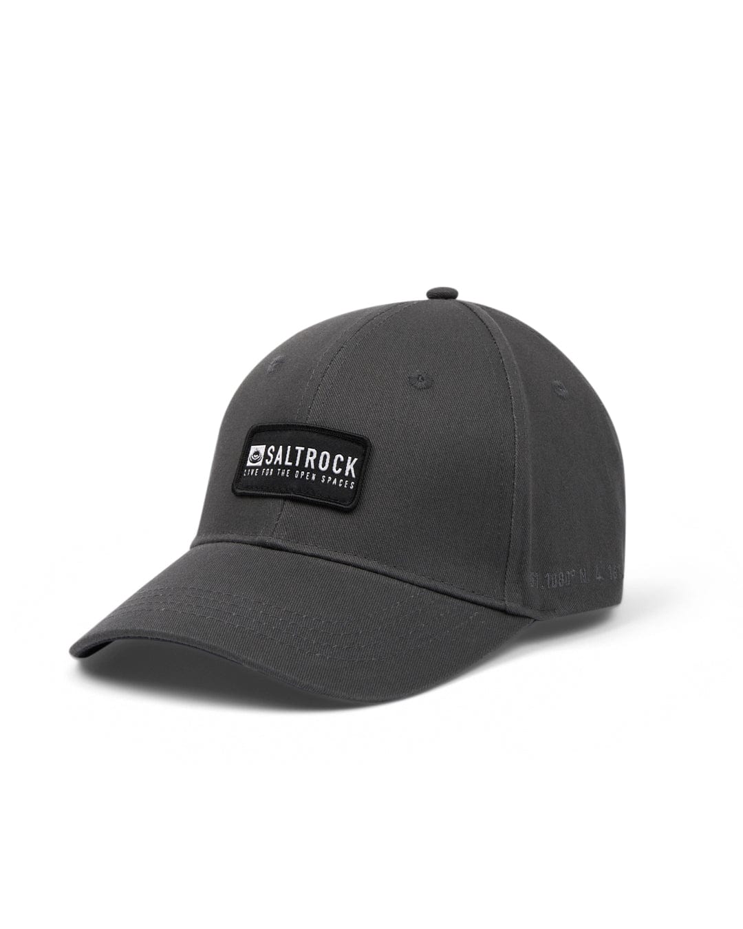 Dark Grey Dockyard baseball cap with Saltrock badge on a white background.